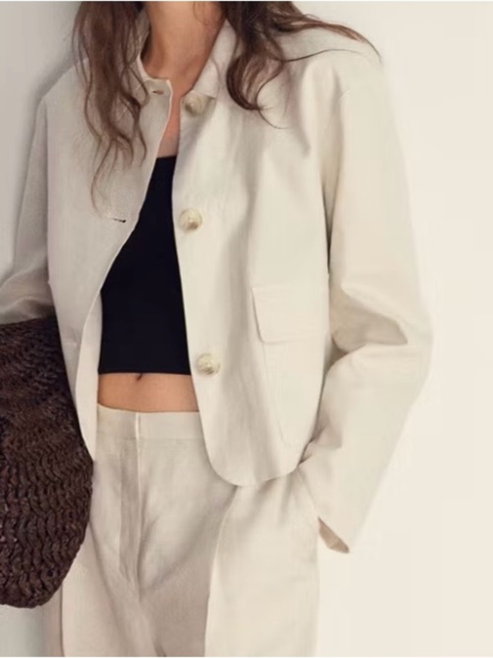 Mango Cream Cropped Button Jacket - Picture 5 of 10
